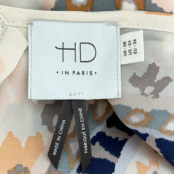 Anthropologie HD in Paris Silk Moonset Asymmetric Tank Paisley Cream Orange, 4 - Picture 4 of 10